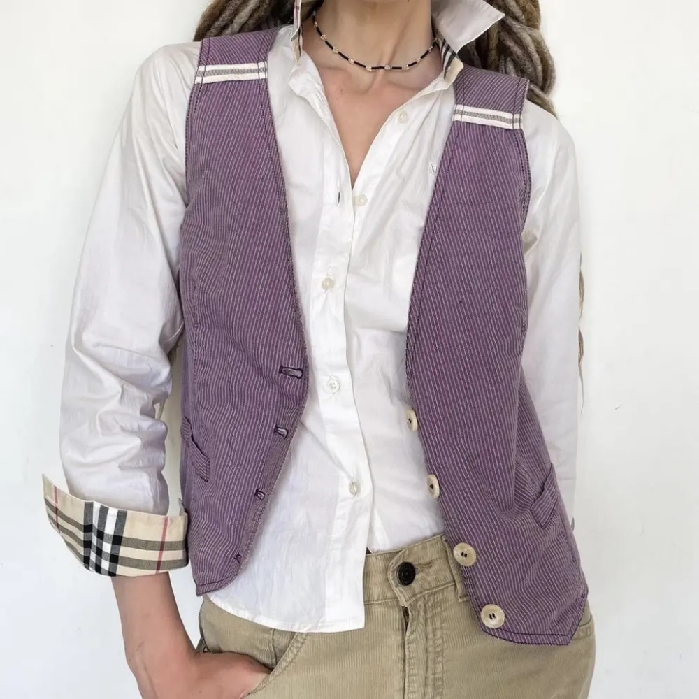 John Galliano lavender purple & white striped linen vest Made in Italy